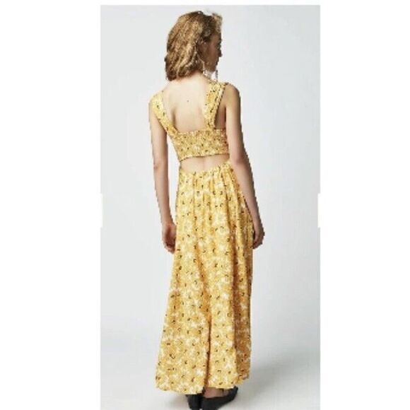 Free People Rosalee Midi Dress Yellow floral rose print sun summer Size L - NWOT - Picture 8 of 11